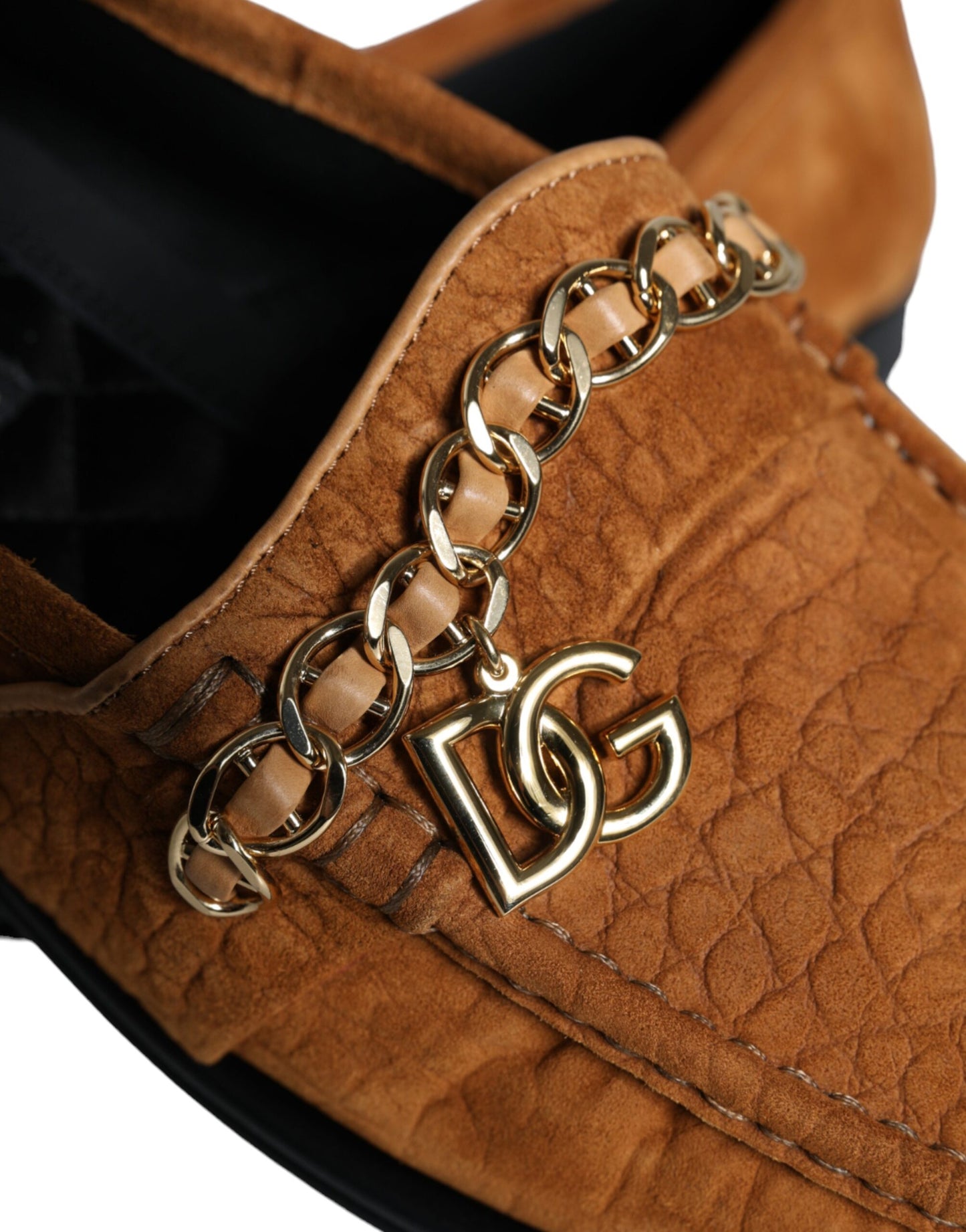Chaussures mocassins Dolce & Gabbana en velours marron et cuir avec logo à enfiler