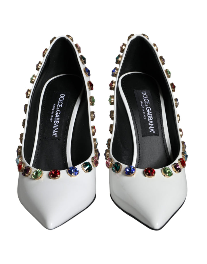 Escarpins Dolce & Gabbana en Cuir Blanc Ornés de Cristaux