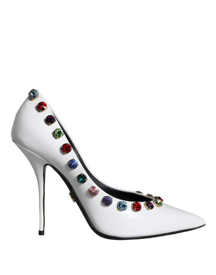 Escarpins Dolce & Gabbana en Cuir Blanc Ornés de Cristaux