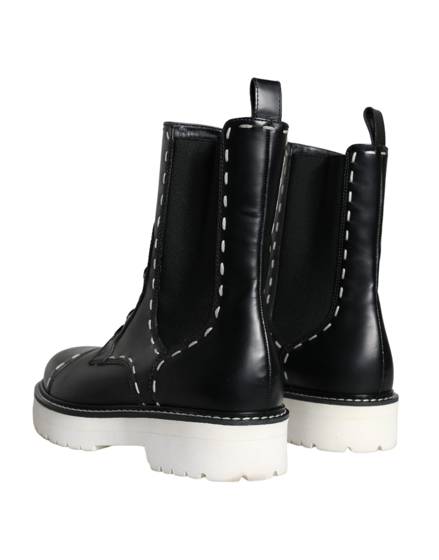 Bottes de combat mi-mollet en cuir noir Dolce & Gabbana