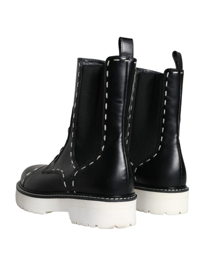 Bottes de combat mi-mollet en cuir noir Dolce & Gabbana