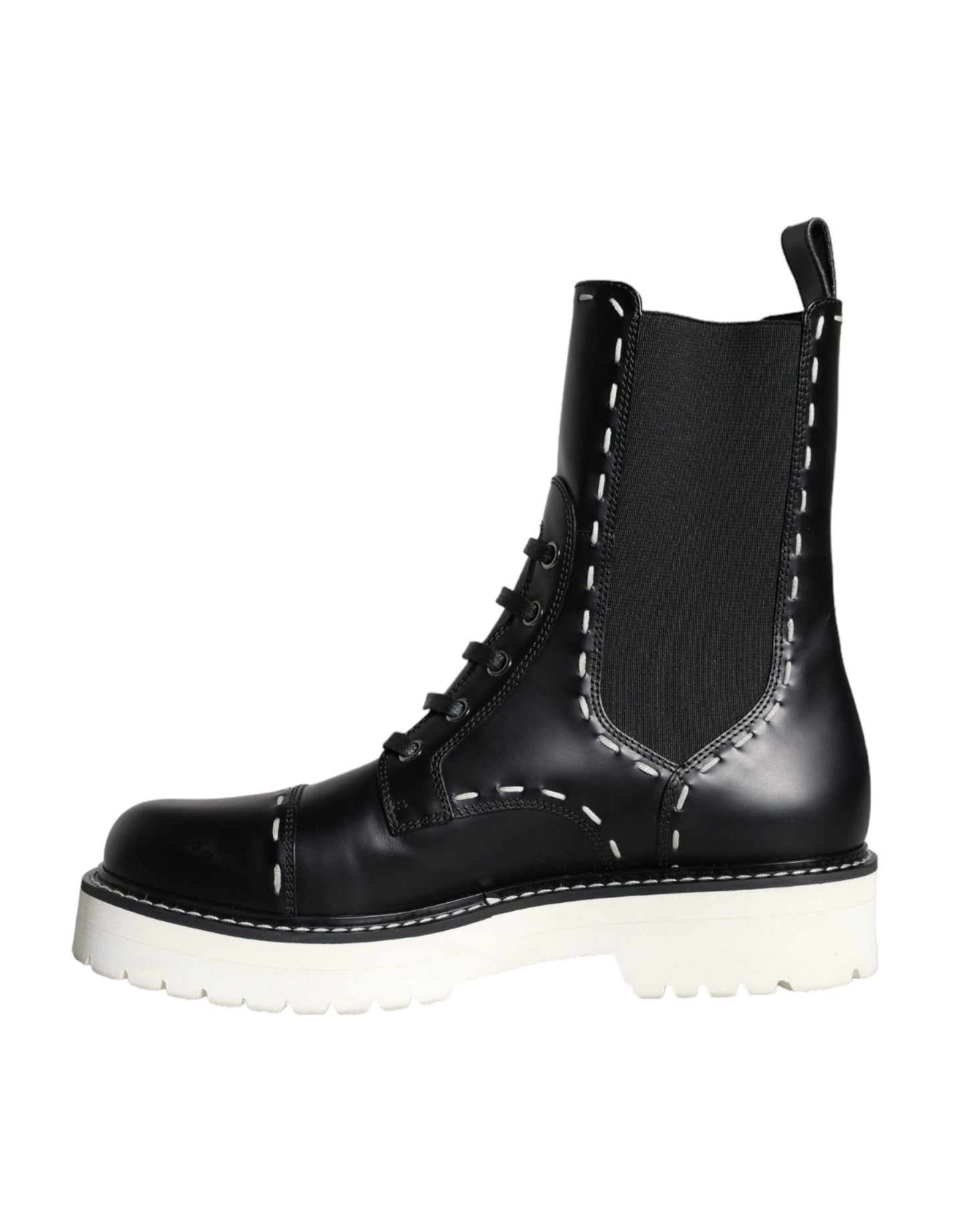 Bottes de combat mi-mollet en cuir noir Dolce & Gabbana