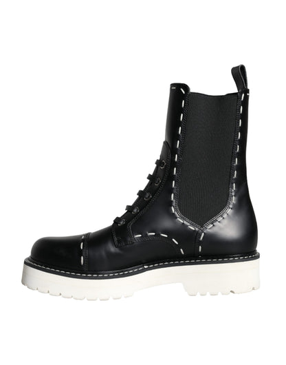 Bottes de combat mi-mollet en cuir noir Dolce & Gabbana
