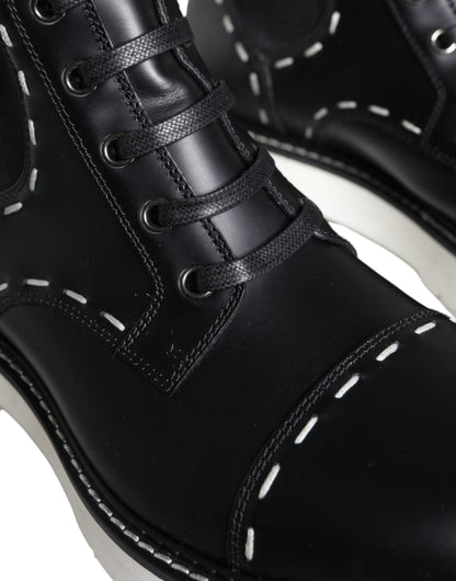 Bottes de combat mi-mollet en cuir noir Dolce & Gabbana