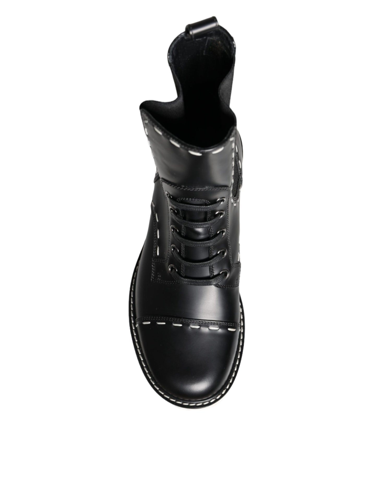 Bottes de combat mi-mollet en cuir noir Dolce & Gabbana