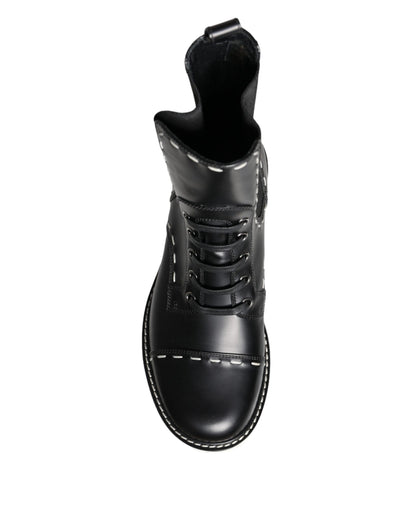 Bottes de combat mi-mollet en cuir noir Dolce & Gabbana