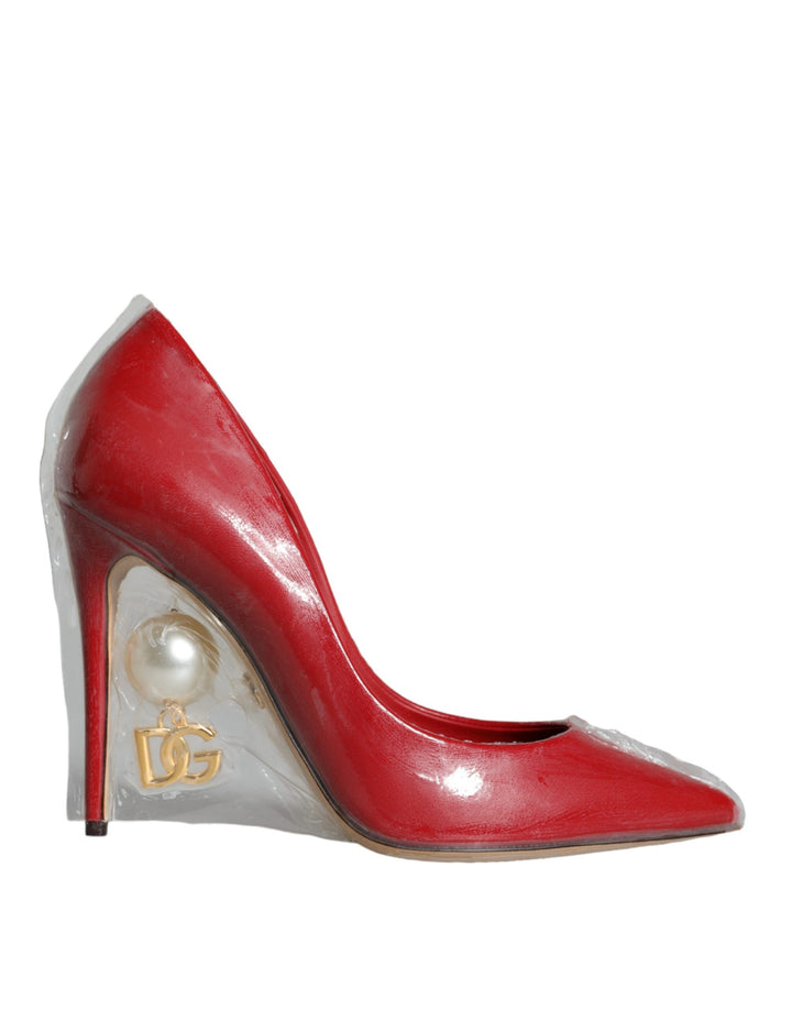 Chaussures à talons Dolce & Gabbana en cuir verni rouge et fausses perles