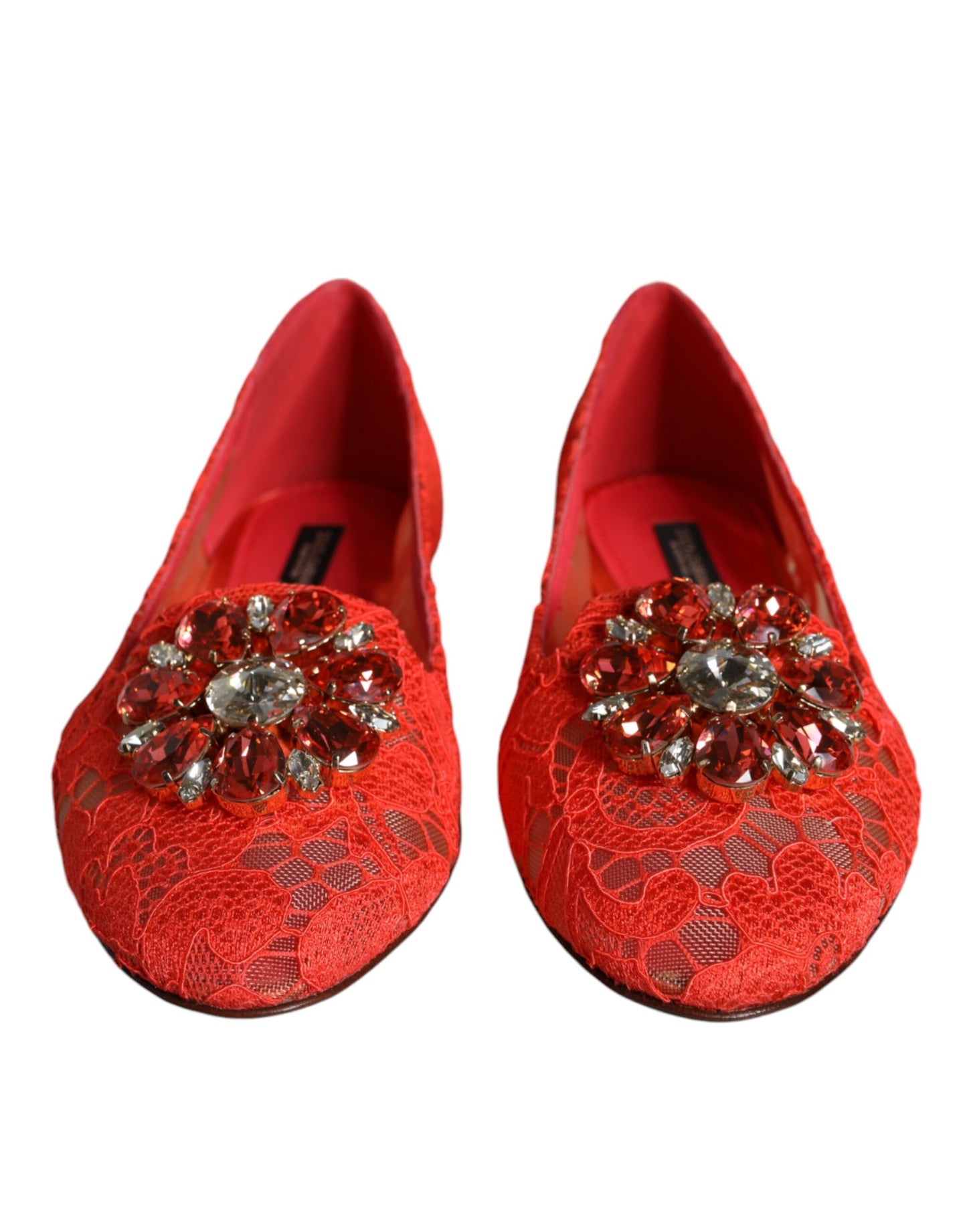 Zapatos planos (mocasines) de ballet de encaje de coral con cristales Dolce & Gabbana