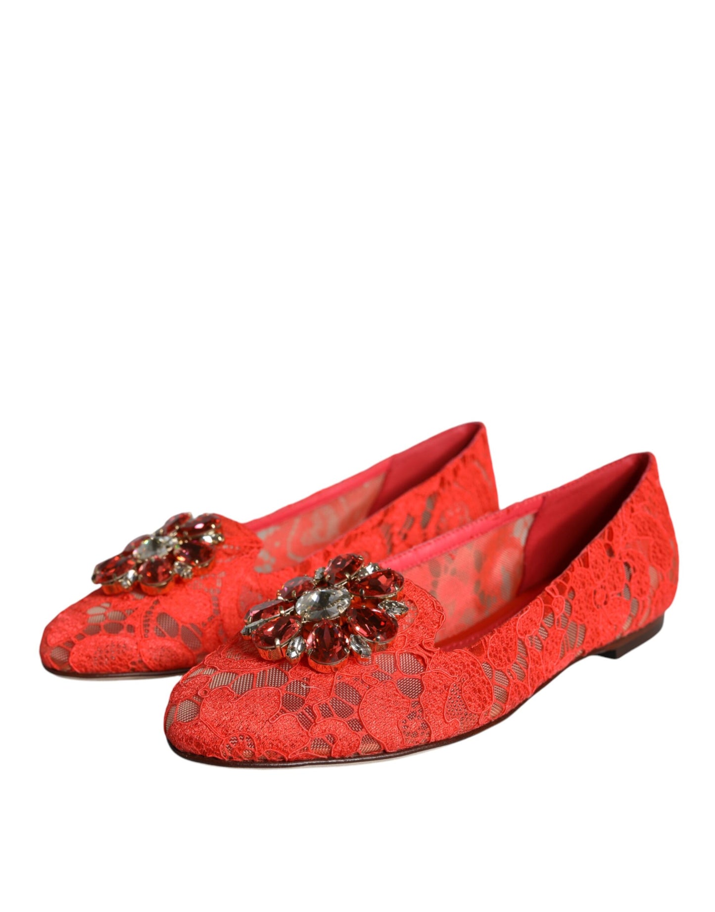 Zapatos planos (mocasines) de ballet de encaje de coral con cristales Dolce & Gabbana
