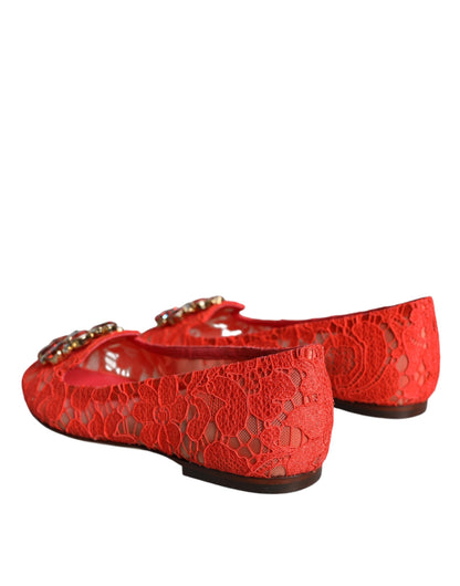 Zapatos planos (mocasines) de ballet de encaje de coral con cristales Dolce & Gabbana