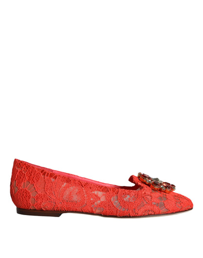 Zapatos planos (mocasines) de ballet de encaje de coral con cristales Dolce & Gabbana