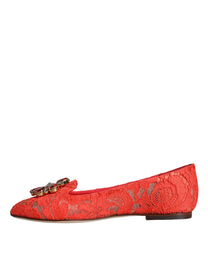 Zapatos planos (mocasines) de ballet de encaje de coral con cristales Dolce & Gabbana