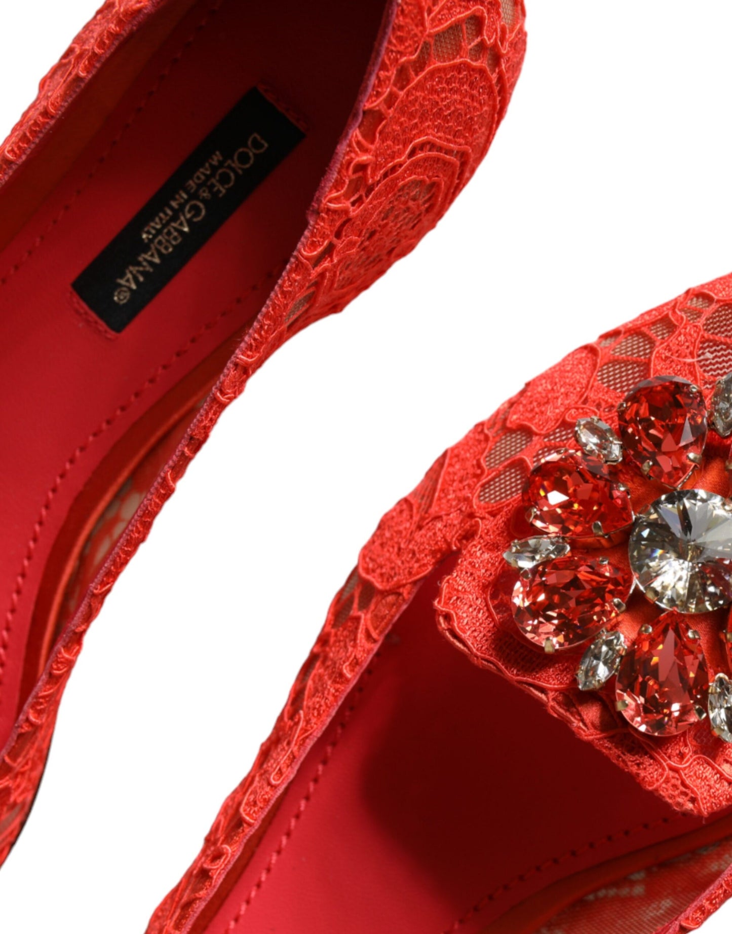 Zapatos planos (mocasines) de ballet de encaje de coral con cristales Dolce & Gabbana