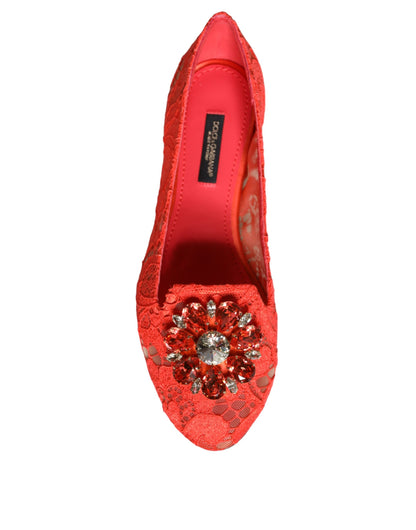 Zapatos planos (mocasines) de ballet de encaje de coral con cristales Dolce & Gabbana