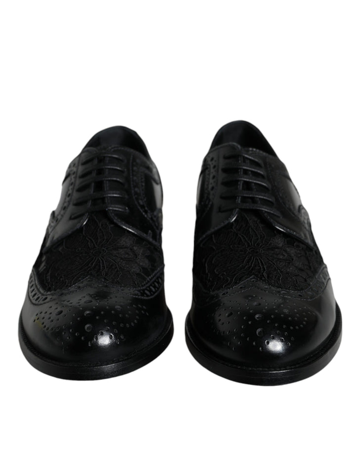 Chaussures habillées en cuir noir et dentelle florale Dolce & Gabbana