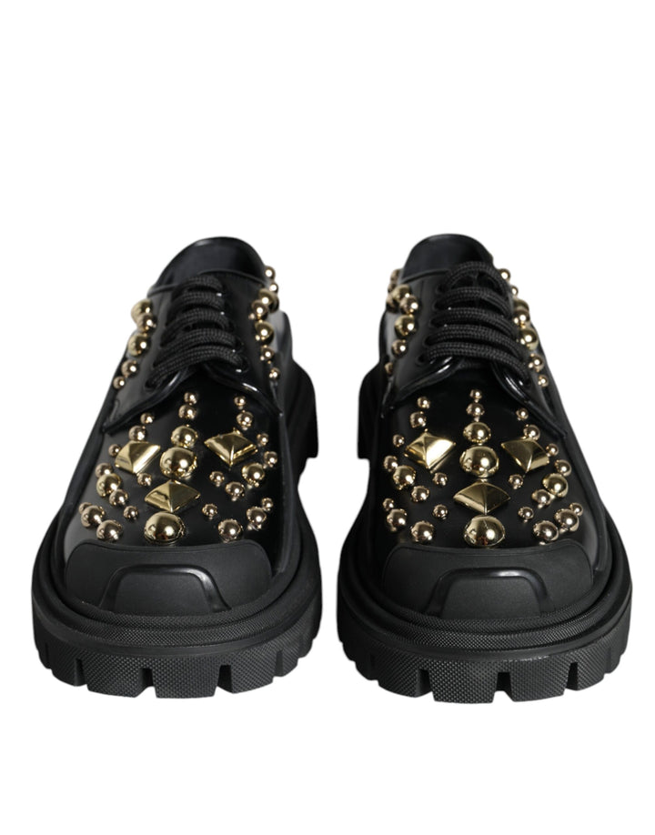 Chaussures Derby ornées en cuir noir Trekking Dolce & Gabbana