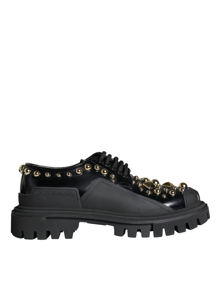 Chaussures Derby ornées en cuir noir Trekking Dolce & Gabbana