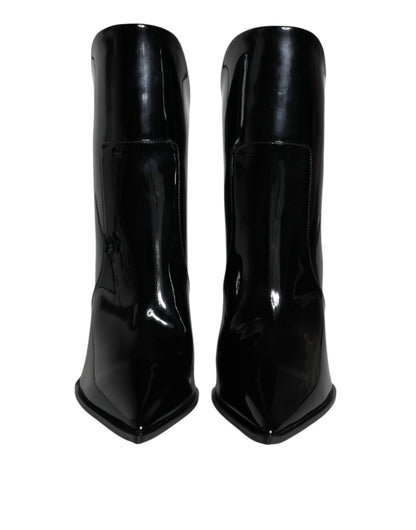 Chaussures Bottines Pointues en Cuir Verni Noir Dolce & Gabbana