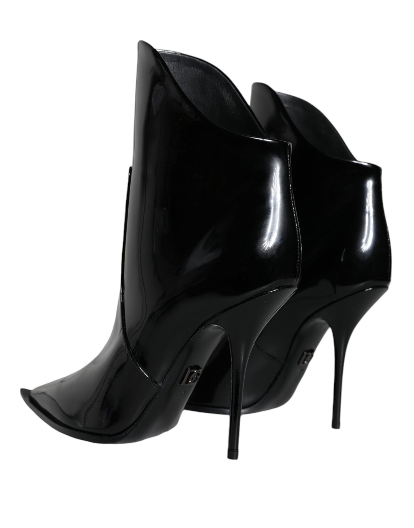 Chaussures Bottines Pointues en Cuir Verni Noir Dolce & Gabbana