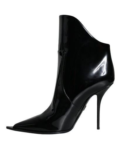 Chaussures Bottines Pointues en Cuir Verni Noir Dolce & Gabbana