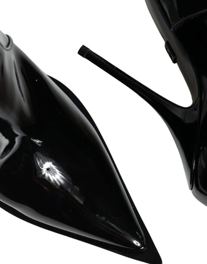 Chaussures Bottines Pointues en Cuir Verni Noir Dolce & Gabbana
