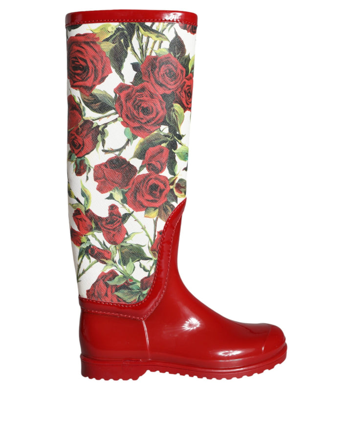 Botas altas planas de goma rojas florales de Dolce & Gabbana
