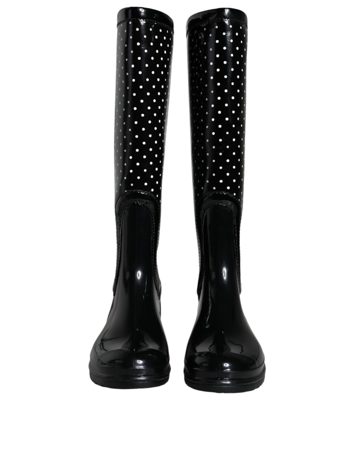 Bottes hautes en caoutchouc Dolce & Gabbana noires à pois