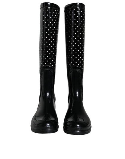 Bottes hautes en caoutchouc Dolce & Gabbana noires à pois