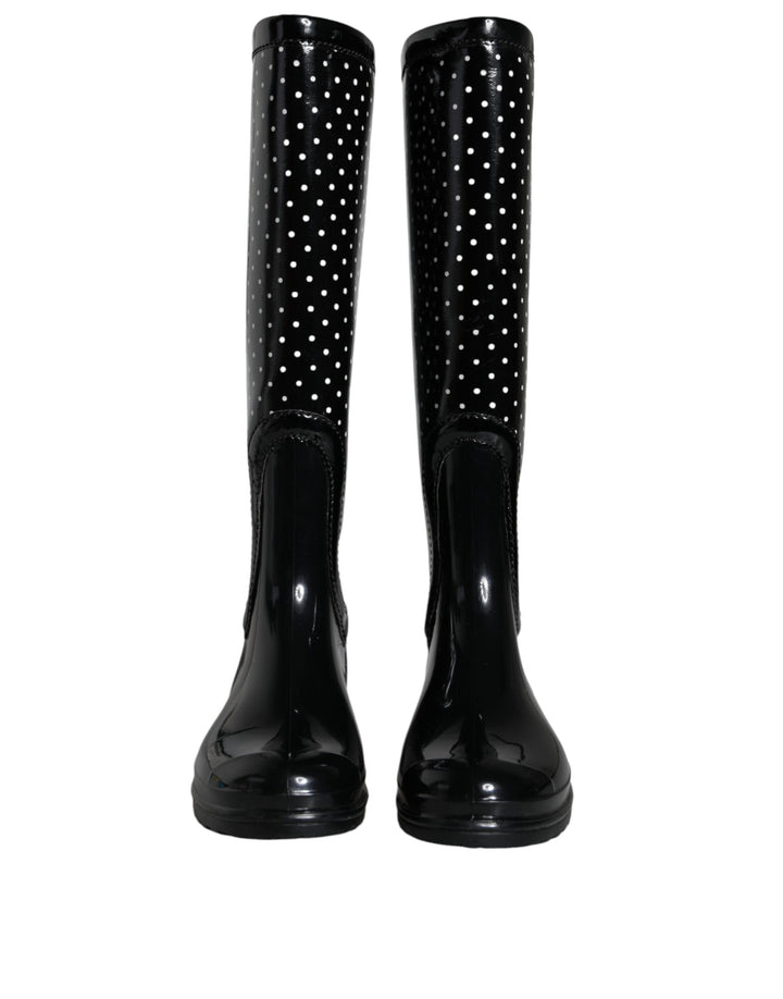 Botas altas de caucho con estampado de lunares negros Dolce & Gabbana