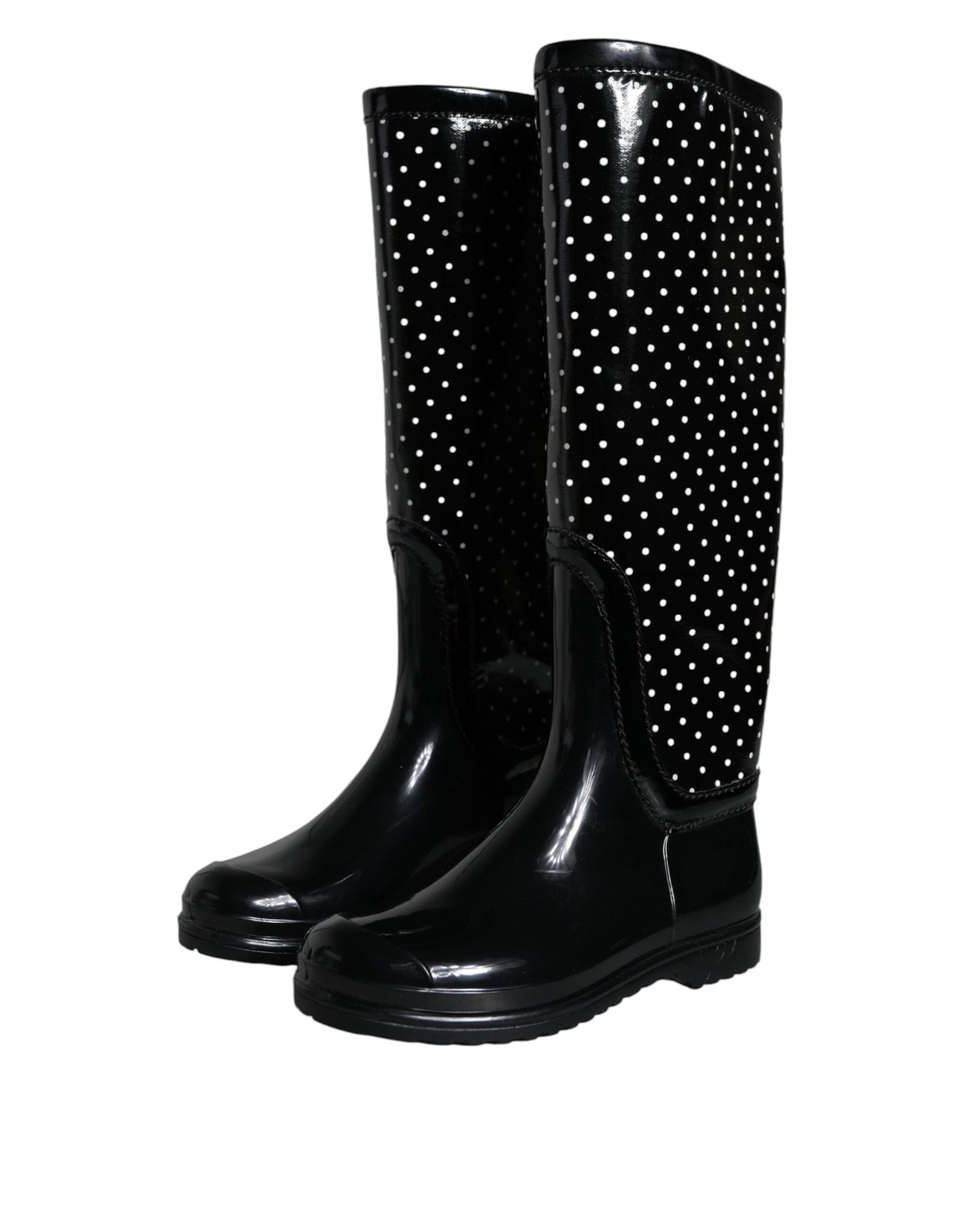 Bottes hautes en caoutchouc Dolce & Gabbana noires à pois