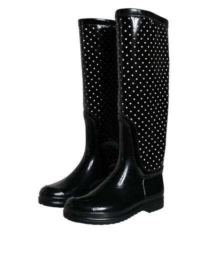 Bottes hautes en caoutchouc Dolce & Gabbana noires à pois