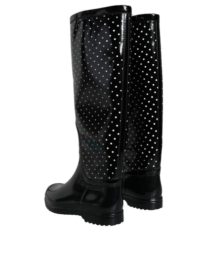 Bottes hautes en caoutchouc Dolce & Gabbana noires à pois