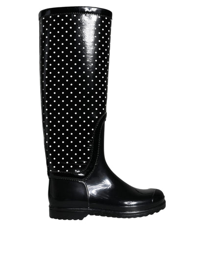 Bottes hautes en caoutchouc Dolce & Gabbana noires à pois