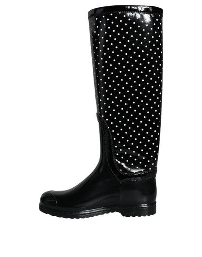 Bottes hautes en caoutchouc Dolce & Gabbana noires à pois