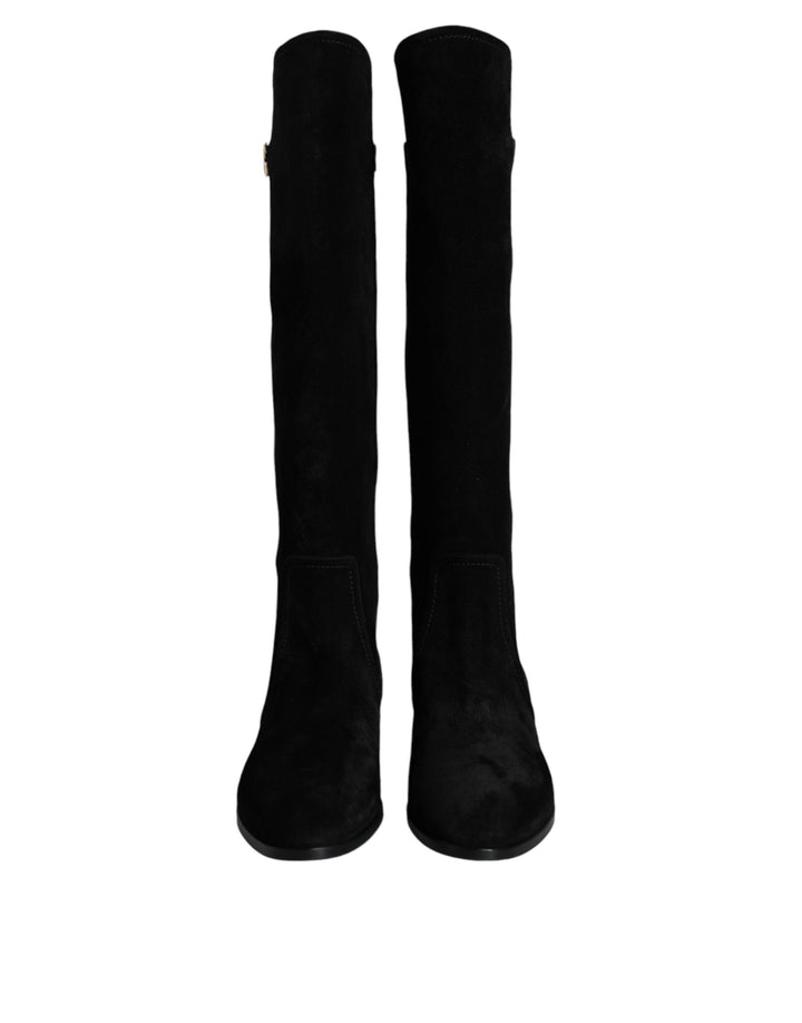 Dolce & Gabbana Botas Altas de Rodilla de Cuero y Ante Negro
