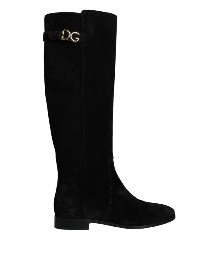 Dolce & Gabbana Botas Altas de Rodilla de Cuero y Ante Negro