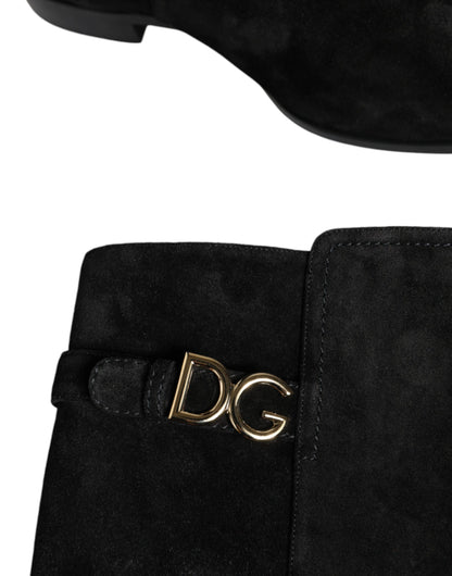 Dolce & Gabbana Black Suede Leather Knee High Boots Shoes