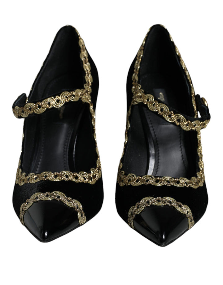 Escarpins Dolce & Gabbana Mary Janes en velours noir et doré