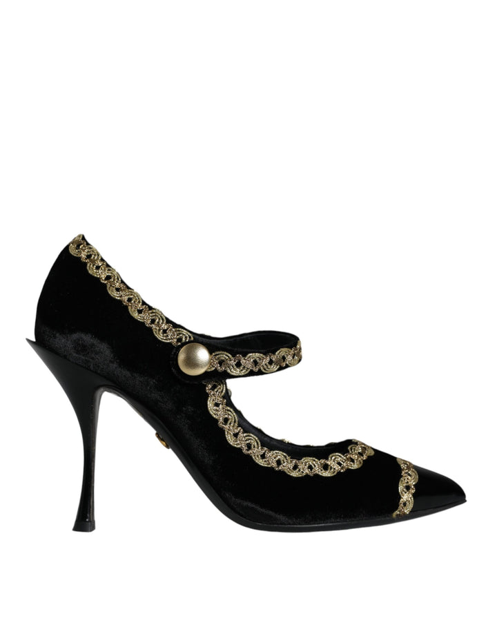 Escarpins Dolce & Gabbana Mary Janes en velours noir et doré