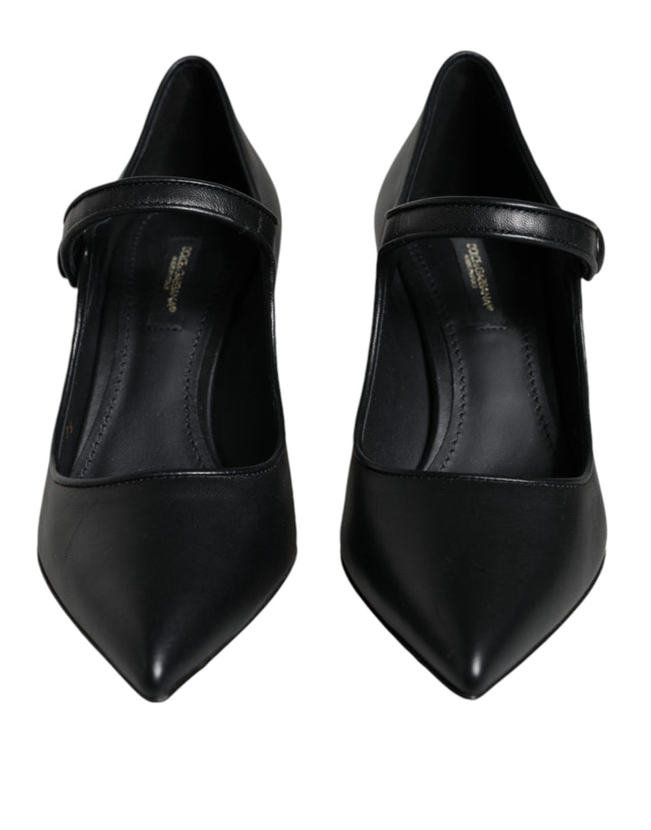 Chaussures escarpins babies à talons logo en cuir noir Dolce & Gabbana