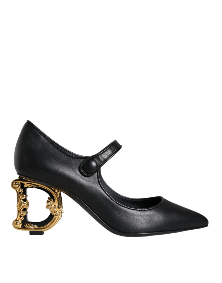 Chaussures escarpins babies à talons logo en cuir noir Dolce & Gabbana