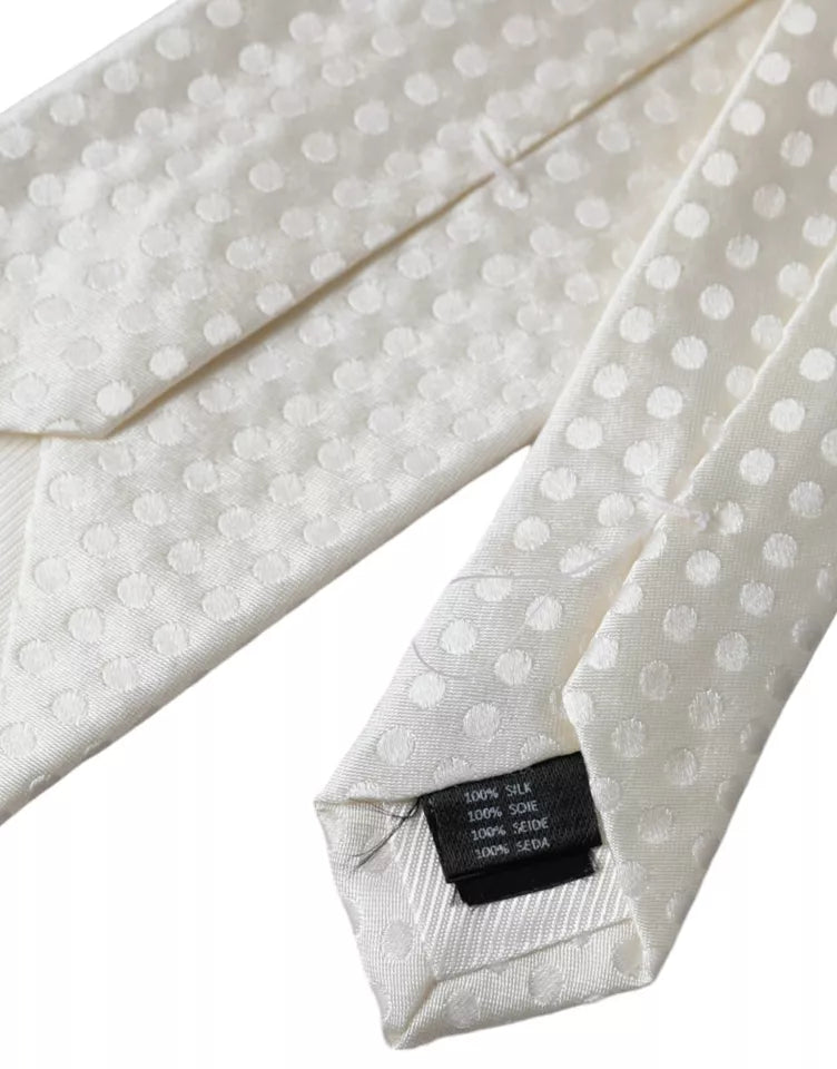 Cravate classique Dolce & Gabbana en soie blanche à pois pour homme, ajustable