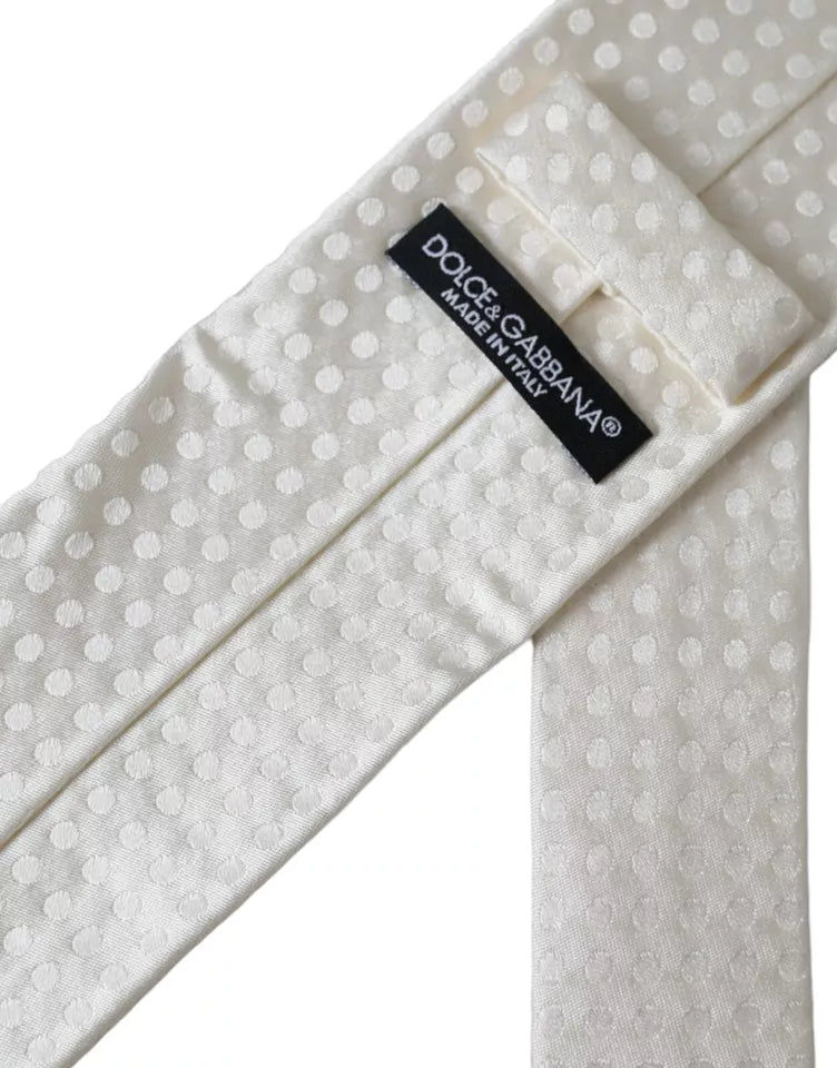 Cravate classique Dolce & Gabbana en soie blanche à pois pour homme, ajustable