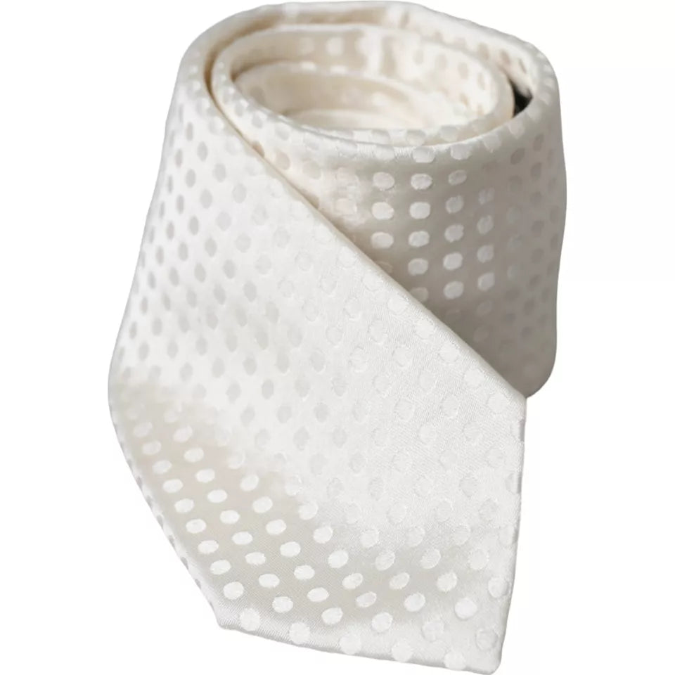 Cravate classique Dolce & Gabbana en soie blanche à pois pour homme, ajustable