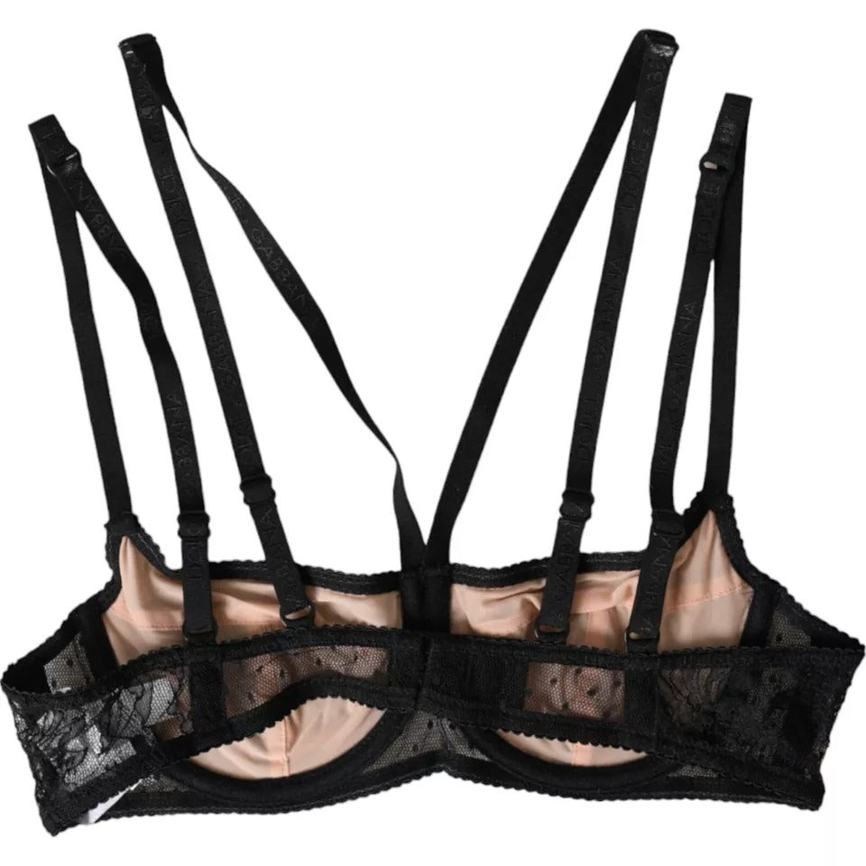 Soutien-gorge Balconcino en dentelle florale noire en nylon Dolce & Gabbana