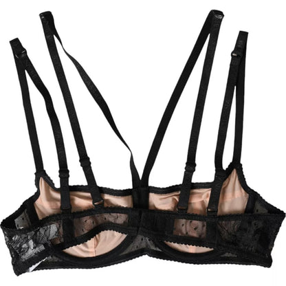 Soutien-gorge Balconcino en dentelle florale noire en nylon Dolce & Gabbana