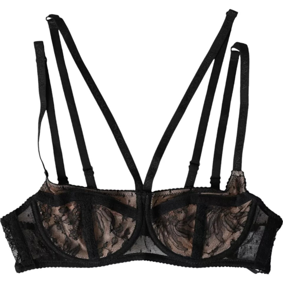 Soutien-gorge Balconcino en dentelle florale noire en nylon Dolce & Gabbana