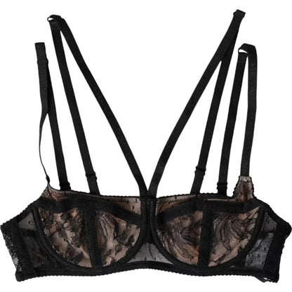 Soutien-gorge Balconcino en dentelle florale noire en nylon Dolce & Gabbana