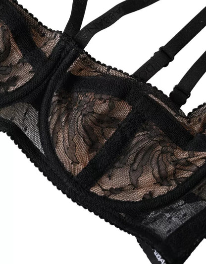 Soutien-gorge Balconcino en dentelle florale noire en nylon Dolce & Gabbana