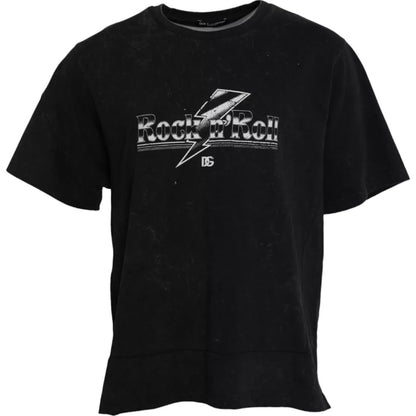 Camiseta de algodón con cuello redondo y estampado gráfico de Dolce & Gabbana en negro